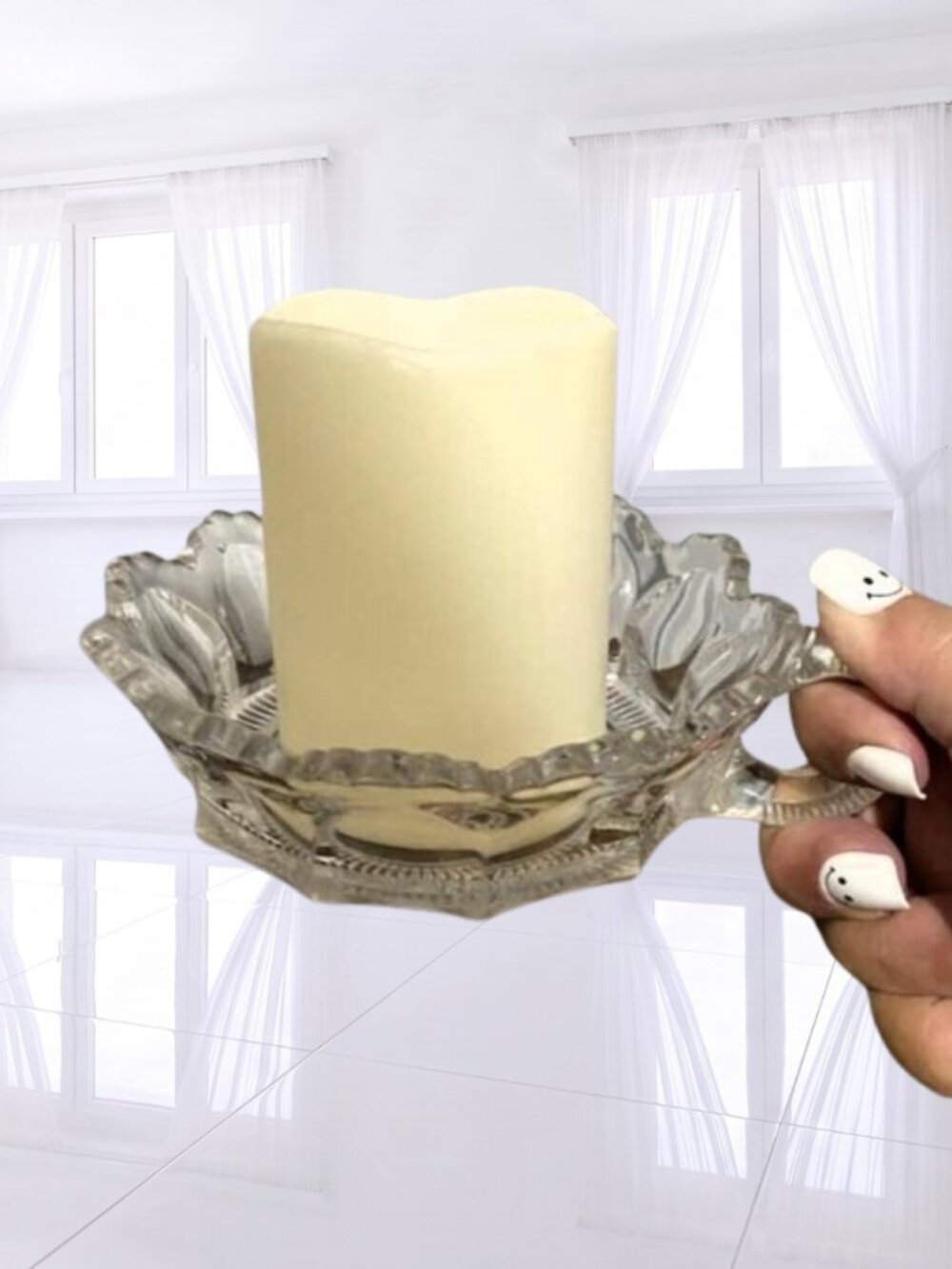Vintage Marked Heisey Glass Collection Colonial Handled Nappy Candy Dish Candle